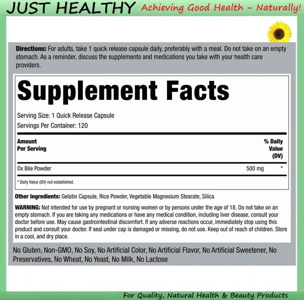 OX BILE - 4x STRENGTH - 500 mg - 120 CAPS Carousel 2