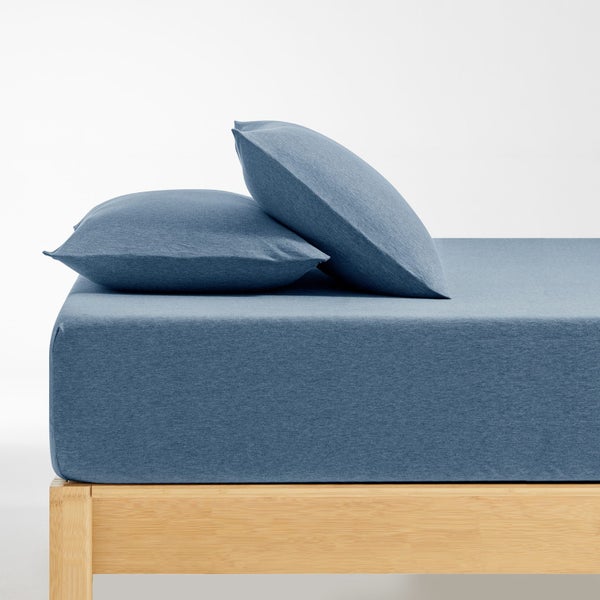 Dreamaker Jersey Luxe 100% Cotton Combo Fitted Sheet Set Denim King Single Bed Carousel 1