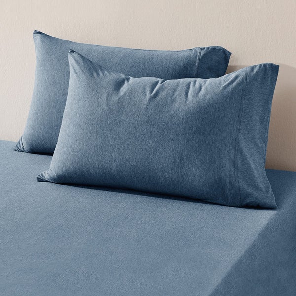 Dreamaker Jersey Luxe 100% Cotton Combo Fitted Sheet Set Denim King Single Bed Carousel 2