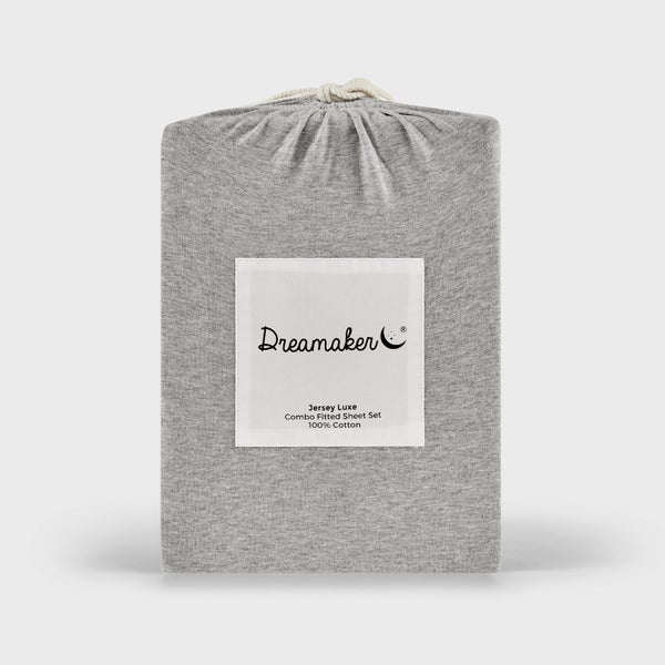 Dreamaker Jersey Luxe 100% Cotton Combo Fitted Sheet Set Silver Queen Bed Carousel 6