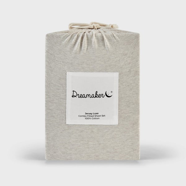 Dreamaker Jersey Luxe 100% Cotton Combo Fitted Sheet Set Oatmeal King Single Bed Carousel 6