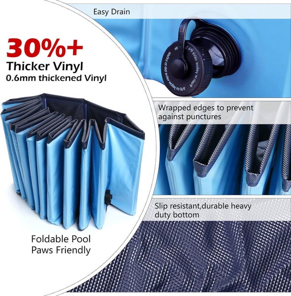 Foldable Dog Pet Bath Pool,32" Collapsible Plastic Kiddie Swimming Pool for P Carousel 2