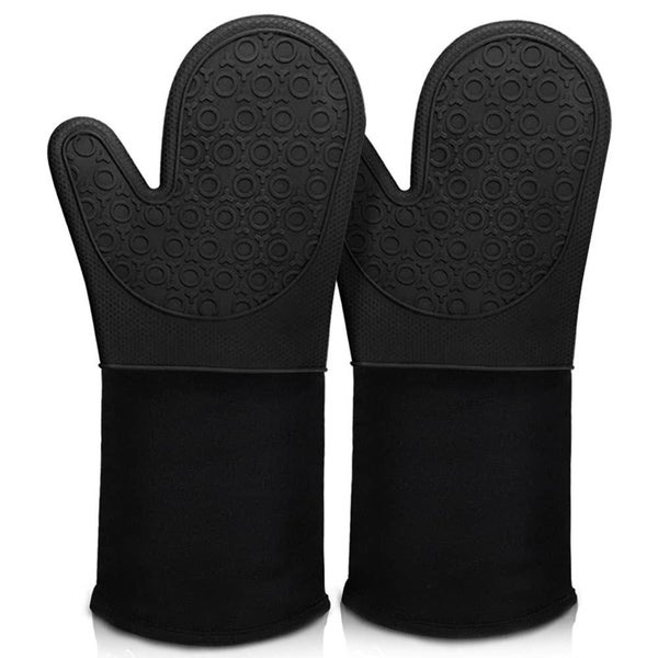 Extra Long Silicone Oven Mitts, Durable Heat Resistant Oven Gloves with Quilt Carousel 1
