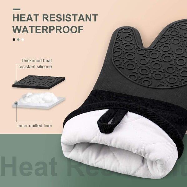 Extra Long Silicone Oven Mitts, Durable Heat Resistant Oven Gloves with Quilt Carousel 2