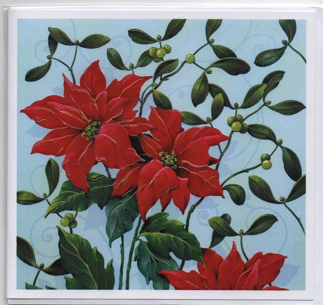 Greeting card, based on a David Wolverson design, Poinsettia Carousel 1