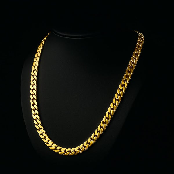 Men's 10MM Solid Cuban Link Chain with 18K Gold - SALE! Carousel 1