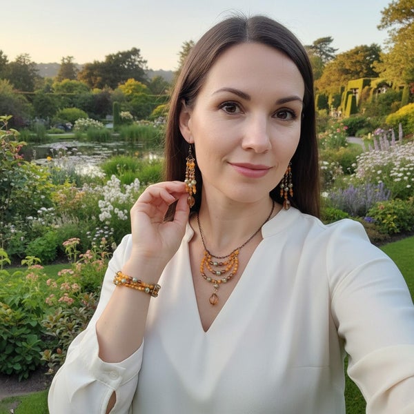 Bohemian Crystal & Antiqued Brass Jewellery Set Carousel 2