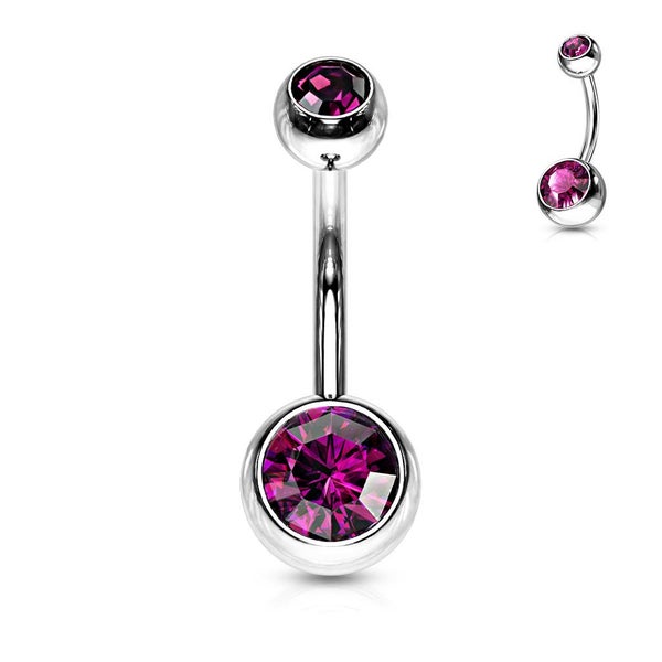Purple, Silver Double Jewelled Navel Barbells. Carousel 1