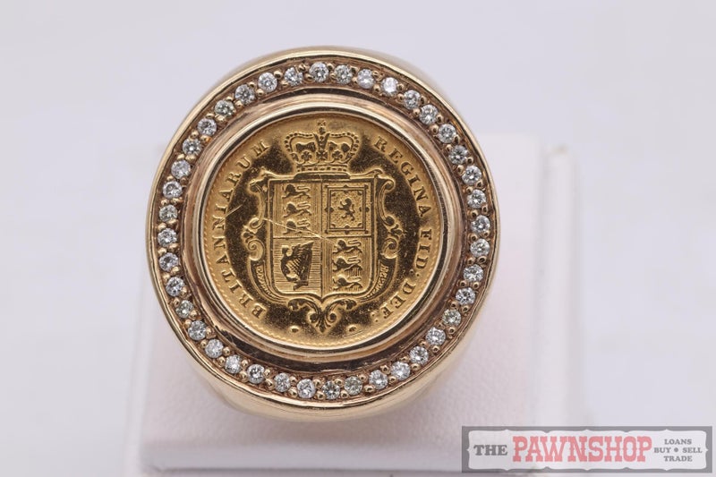9CT Yellow Gold Half Sovereign & Diamond Ring Carousel 1