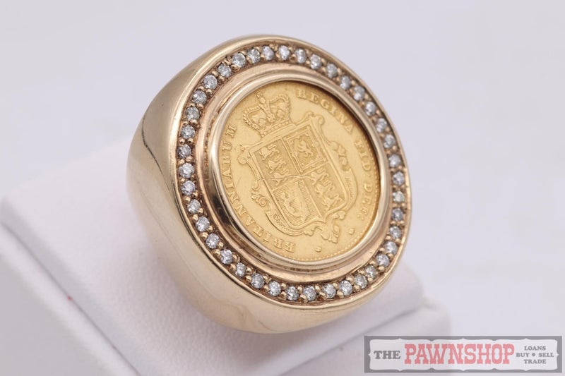 9CT Yellow Gold Half Sovereign & Diamond Ring Carousel 2