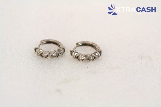 Sterling Silver Crossover Hoops With Cubic Zirconia Stones Carousel 1