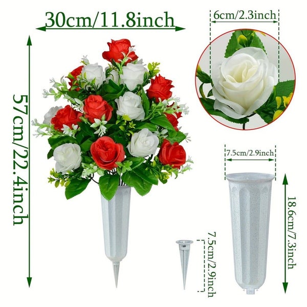 2 Sets Spring Summer Cemetery Flowers with Grave Vase Memorial Bouquet Artifi Carousel 2