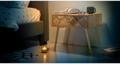 Brosa Roma Bedside Table – Natural Mango Wood with Gold Accents Carousel 1