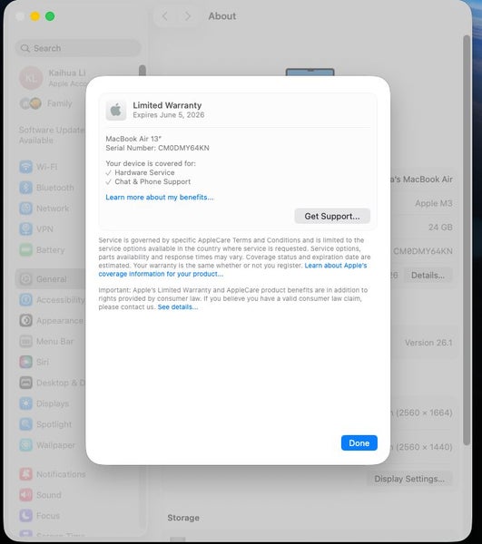 Macbook Air M3 13' 24GB + 512GB, Excellent Condition64395831878145113