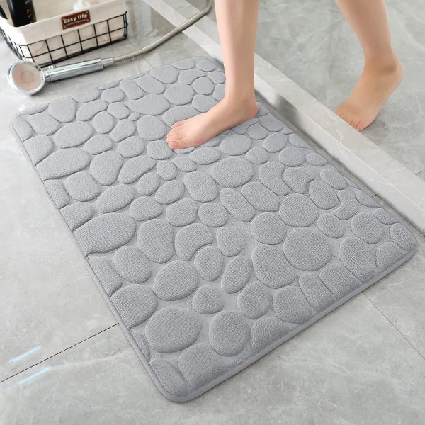 Clearance! Coral Fleece Stone Bath Mat Absorbent Gray #EG230 Carousel 1
