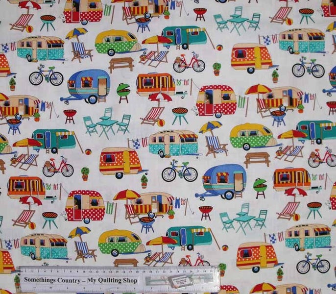 Quilting Patchwork Cotton Sewing Fabric Getaway Caravan 50x55cm FQ Carousel 1