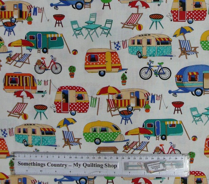 Quilting Patchwork Cotton Sewing Fabric Getaway Caravan 50x55cm FQ Carousel 2