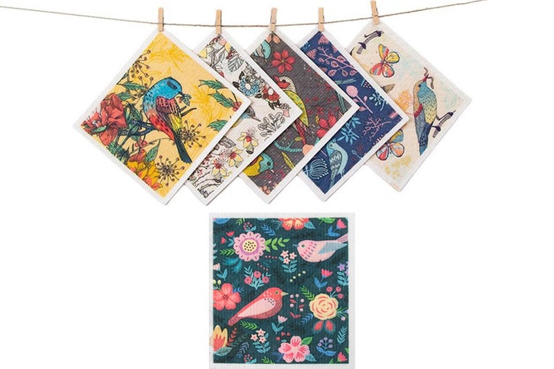 6Pcs Dishcloths for Kitchen Super Absorbent Reusable Towels Biodegradable-Bird Carousel 1
