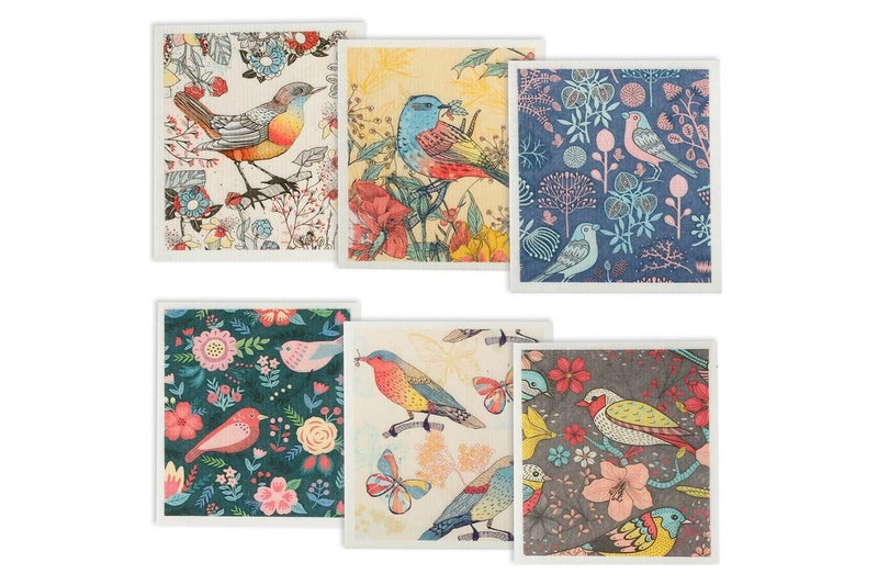 6Pcs Dishcloths for Kitchen Super Absorbent Reusable Towels Biodegradable-Bird Carousel 2