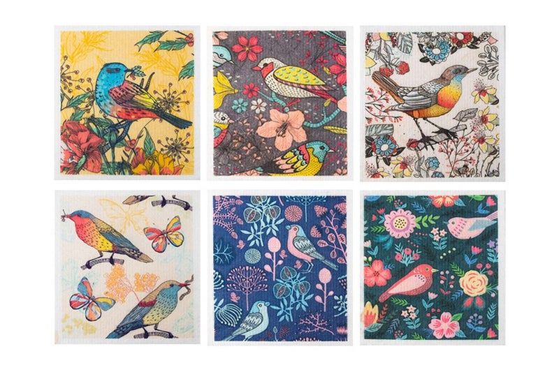 6Pcs Dishcloths for Kitchen Super Absorbent Reusable Towels Biodegradable-Bird Carousel 10