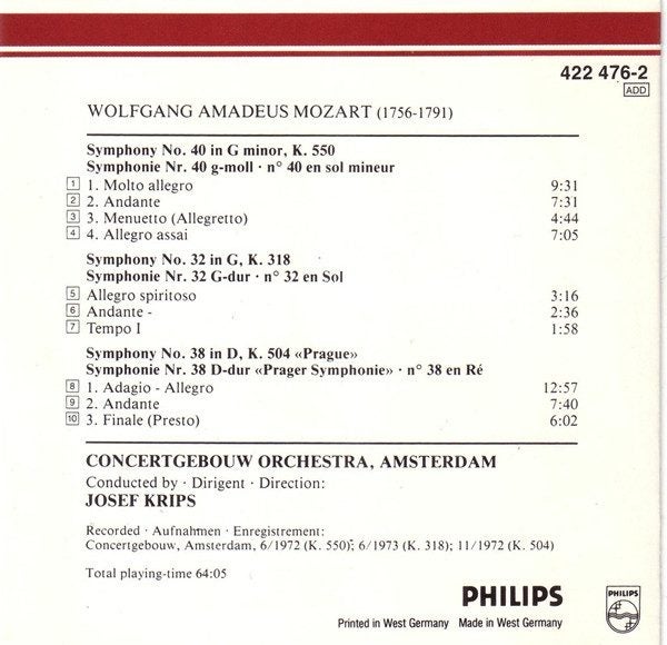 Mozart / Josef Krips – Symphonies Nos. 40, 38 "Prague" & 32 Carousel 2