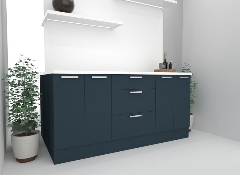 2400mm Wide Base cabinet Lanta blue matte kitchenette Carousel 2