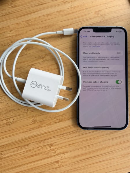 iPhone 13 256GB 83% Battery Health with charger64465387757314110