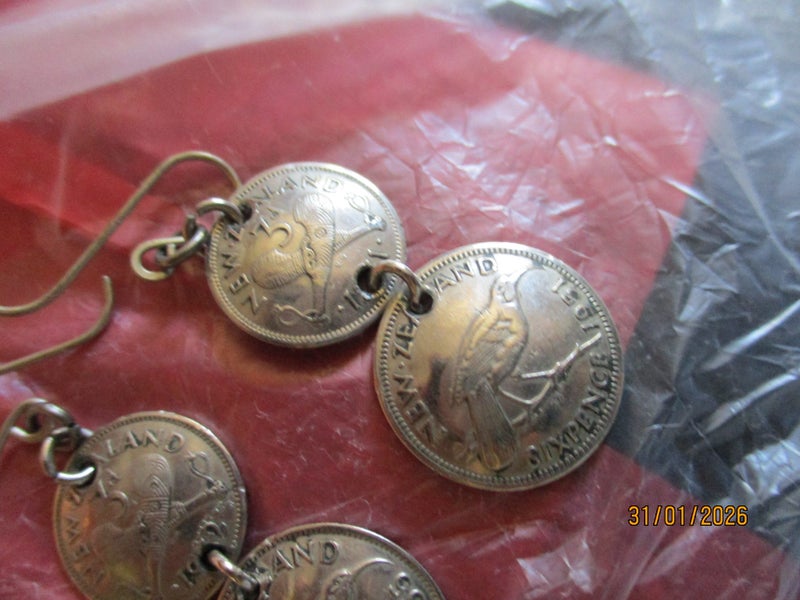 NZ threepence and sixpence earrings Carousel 1