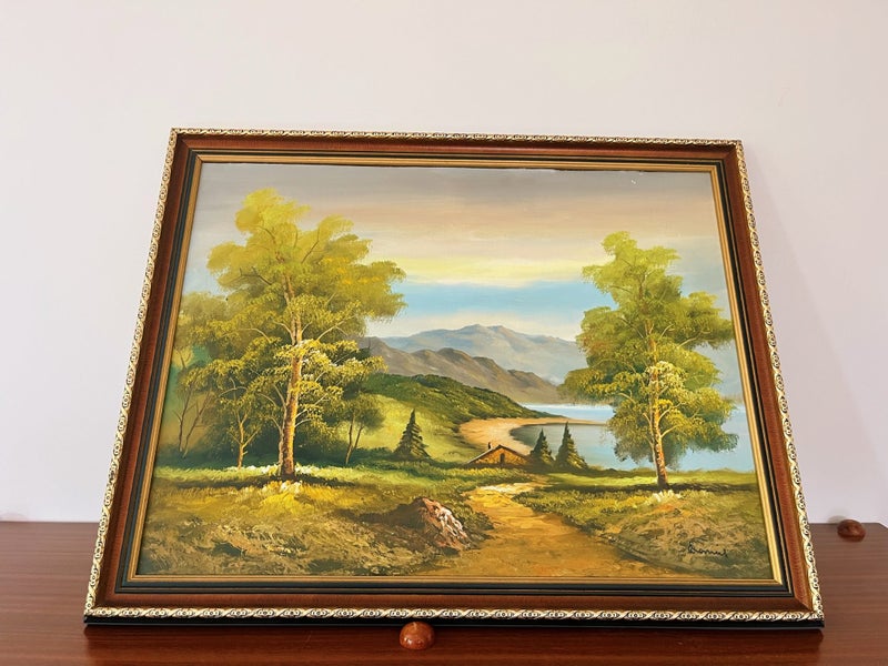 Vintage Mid Century Large Landscape Oil Painting Signed Carousel 1