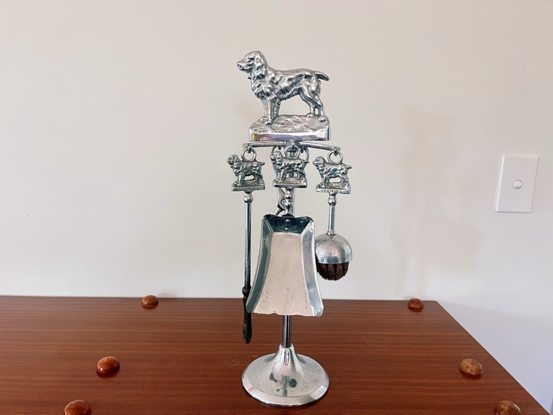 Vintage Art Deco Chrome Spaniel Fireplace Stand Carousel 1