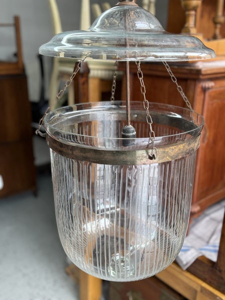 A Quality Large Hand Blown & Etched Glass Lantern Chandelier Carousel 2
