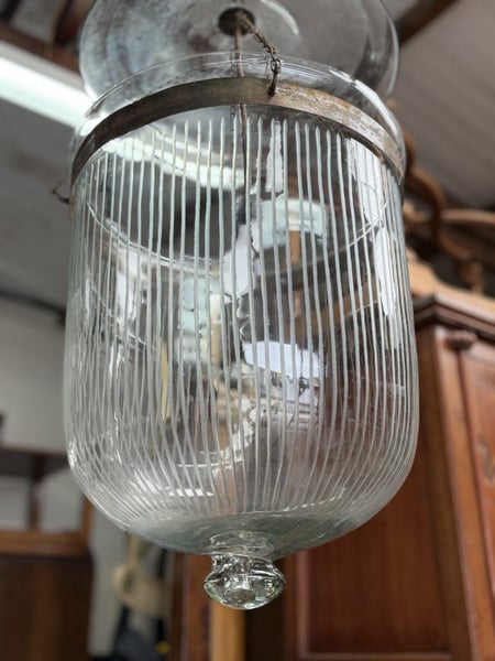 A Quality Large Hand Blown & Etched Glass Lantern Chandelier Carousel 1