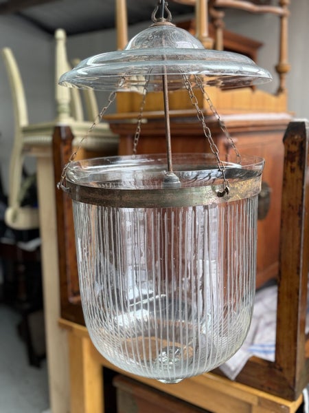 A Quality Large Hand Blown & Etched Glass Lantern Chandelier Carousel 20