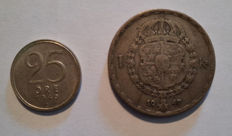 Sweden silver (billon) krona, 25 öre 1947-49 + 2 x 10 öre same series (4) Carousel 2