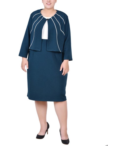 NY Collection Womens Color Blocked Dress Suit Carousel 1