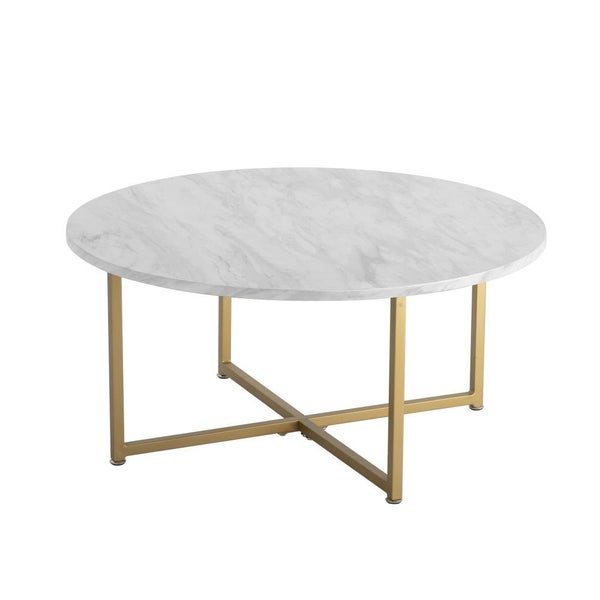 Dreamo White Marble Effect Round Coffee Table With Gold Legs Carousel 7