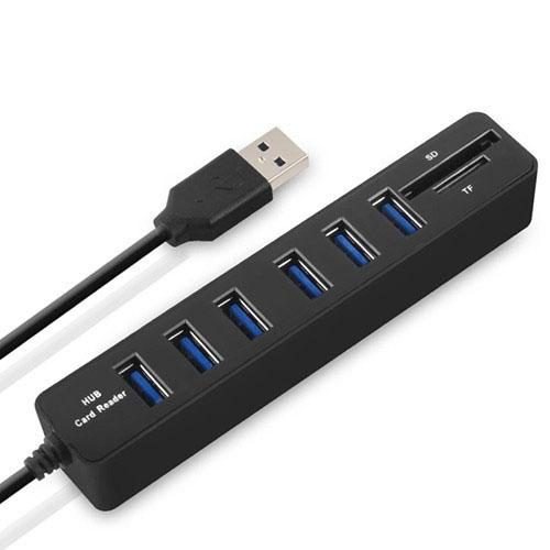6 Port Usb Hub With Tf / Sd Card Reader High Speed Black Carousel 1