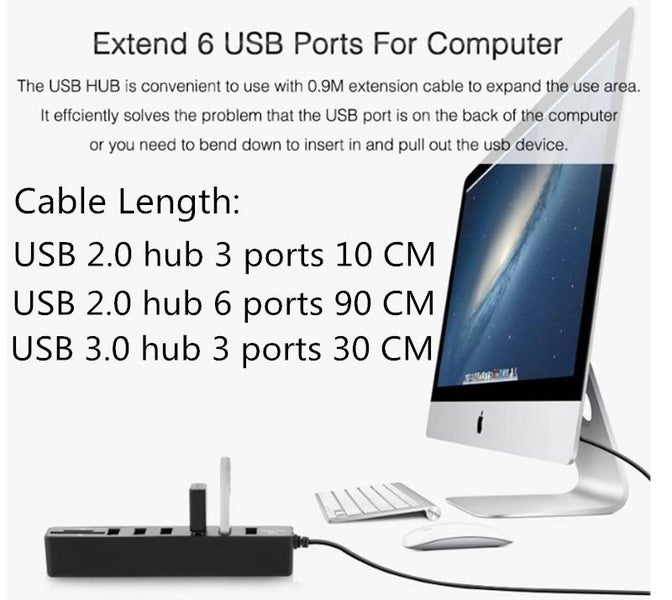 6 Port Usb Hub With Tf / Sd Card Reader High Speed Black Carousel 2