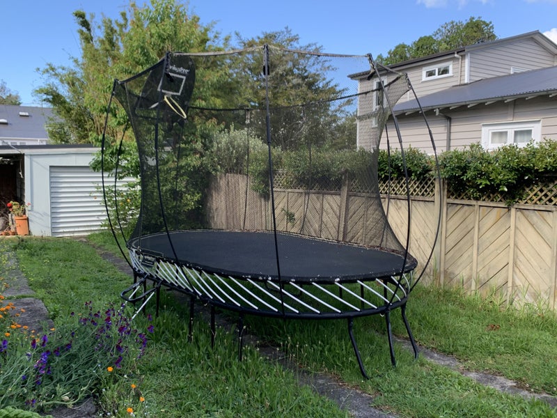 Springfree Trampoline Large Oval Tramp Basketball Hoop, Ball, Ladder & Wheels Carousel 1