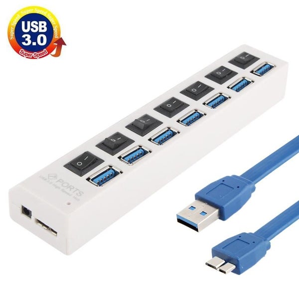 7 Port Usb 3.0 Hub 5Gbps Plug & Play 1Tb Support White Carousel 1