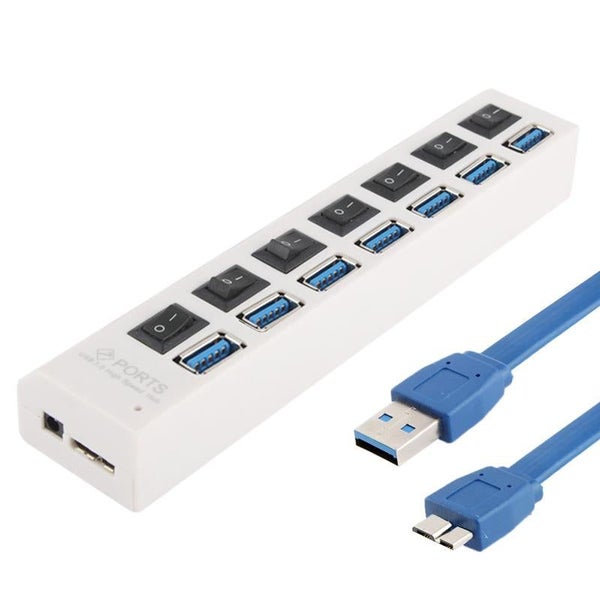 7 Port Usb 3.0 Hub 5Gbps Plug & Play 1Tb Support White Carousel 2