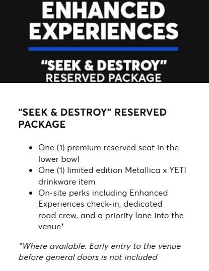 3 x Metallica "Seek and Destroy" RSVD package tickets64416100134274110