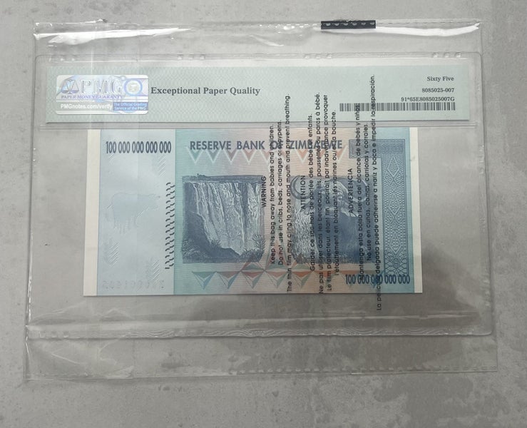 Zimbabwe 100 Trillion Dollars Special Replacement ZA PMG 65 Gem Unc Graded Carousel 2