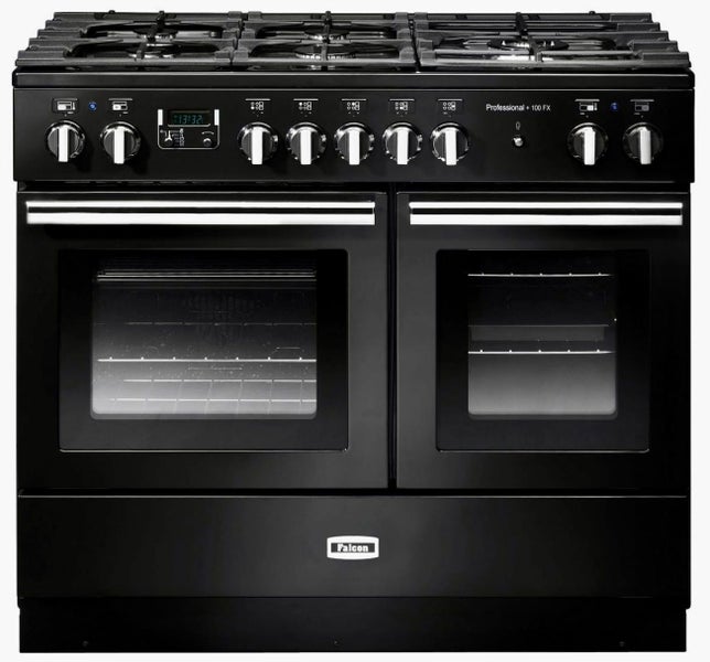 Falcon Professional Plus 100FX - dual ovens with 5 burner gas hob in black.64418531997442110