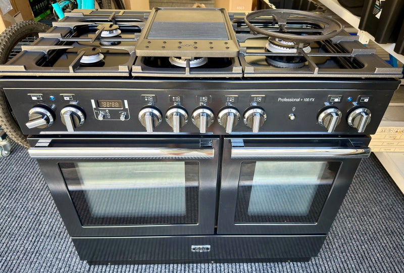 Falcon Professional Plus 100FX - dual ovens with 5 burner gas hob in black.64418531997442111