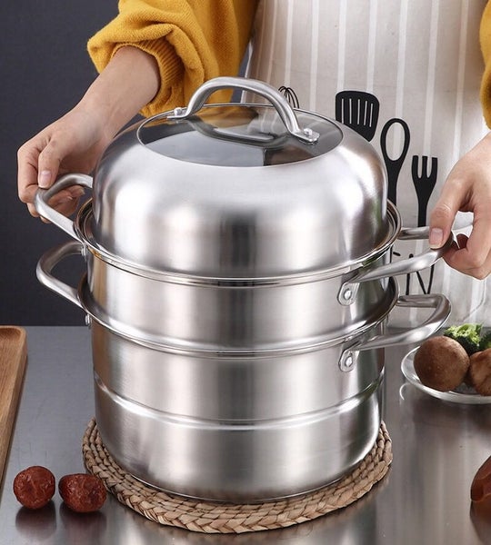 32cm Stainless Steel 3-Tier Steamer Pot (#304) Carousel 1