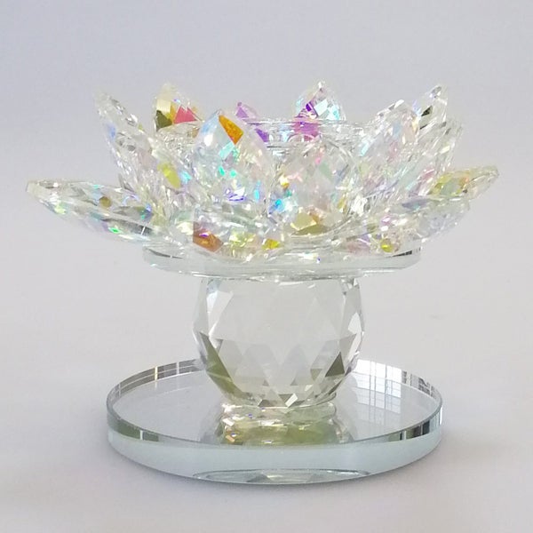 Iridescent Cut Glass Flower Candlestand With Mirror Base Carousel 1