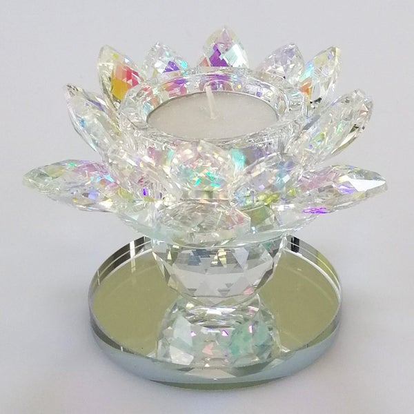Iridescent Cut Glass Flower Candlestand With Mirror Base Carousel 4