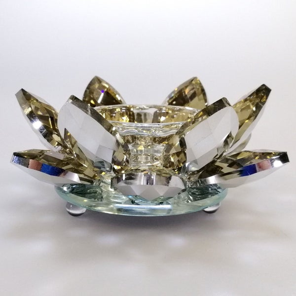 Gold Tinge Glass Flower Tealight Holder Carousel 2