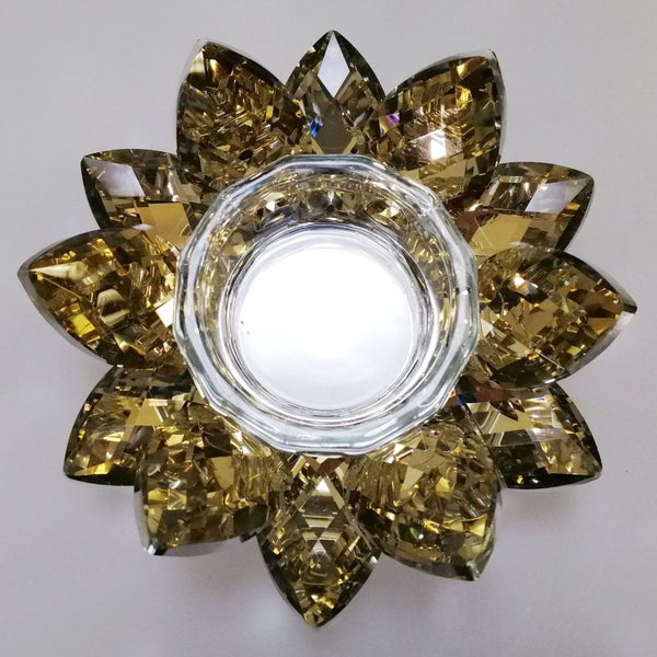 Gold Tinge Glass Flower Tealight Holder Carousel 5